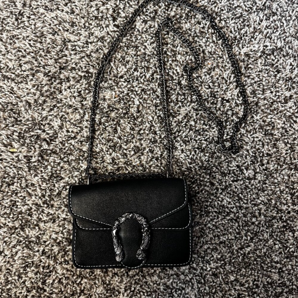 Black Pleather Micro-purse with Silver Detailing
